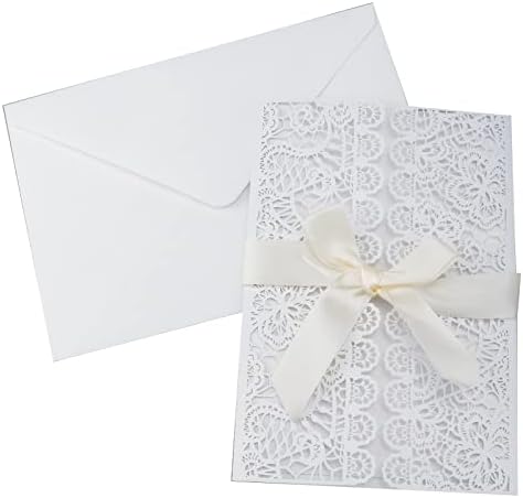 Wealrit 10 PCS 7 × 5 לייזר פרחוני חותך הזמנות לחתונה חלולה עם תוספת נייר ריקה ומעטפות סרטים למקלחת לחתונה