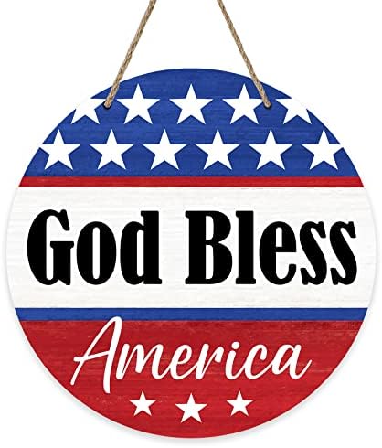 דרורו ה -4 ביולי אלוהים יברך את אמריקה שלט פטריוטי לעיצוב דלת הכניסה, קולב דלת עץ אמריקאית למרפסת חיצונית,