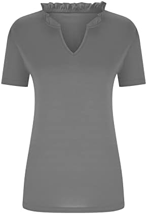 צמרות בגודל פלוס לנשים 2023 טוניקת קיץ מזדמנים טוניקה עליונה שרוול קצר V צוואר פרע פרוע לקצץ חולצה חולצת