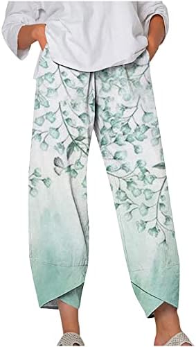 מכנסי קאפרי של תשובה לנשים רחב רגל קפריס קיץ כותנה פשתן מכנסיים קצוצים חוף חוף מותניים אלסטי יבול