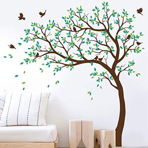 מדבקות קיר עץ גדולות מדבקות עץ משתלת עם ציפורים אמנות קיר עץ מדהים עיצוב קיר ויניל קיר KW032