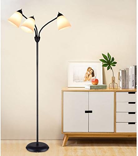 מודרני קריאת מנורת רצפה, 3-אור עם מתכוונן מתכווננת גמישה עץ עומד מנורת לסלון, חדר שינה, חדר עבודה, משרד - שחור
