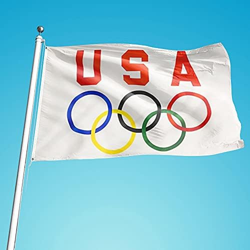 דגל המשחק האולימפי של ארצות הברית-דגל הספורט האולימפי של אמריקה-טבעות אולימפיות בגודל 3 על 5 רגליים באנר תחרות