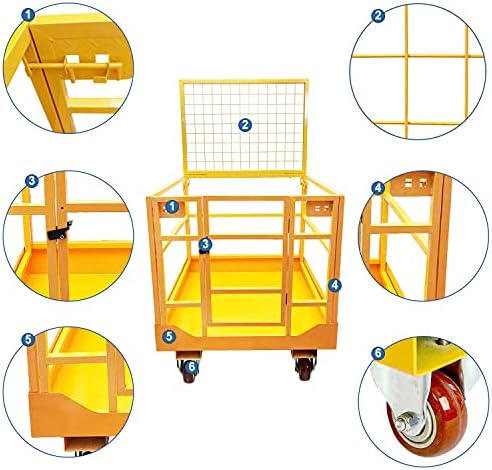 כלוב בטיחות מלגזה סידאסו עם 4 גלגלים אוניברסליים 45 על 43 אינץ ' מלגזה פלטפורמת עבודה 1250 פאונד