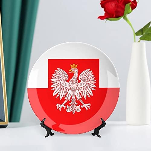פולין רויאל איגל דגל מודפס עצם סין סין דקורטיבית צלחות עגולות מלאכה עם עמדת תצוגה לארוחת קיר במשרד