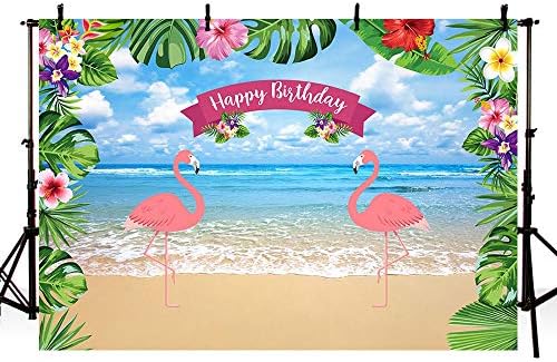 מהופונד 7 * 5 רגל קיץ פלמינגו ילדה יום הולדת צילום תפאורות אלוהה פרחוני טרופי בואו פלמינגו ילדה חוף ים מסיבת