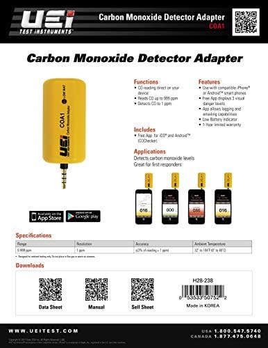 מכשירי מבחן UEI COA1 מתאם/אפליקציה פחמן חד חמצני