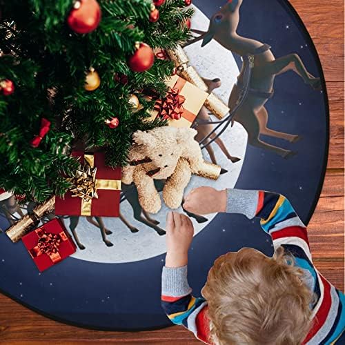 מחצלת עץ חג המולד Visesunny מחצלת סנטה קלאוס עם מזחלתו 3D הדפס עץ עץ עמד