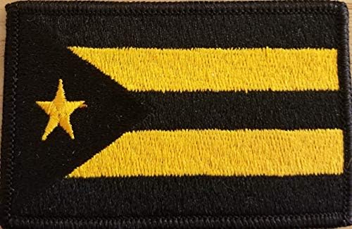 דגל פוארטו ריקו טלאי רקום טלאי טלאי גיבוי וו לולאה מורל סמל כתף טקטי צבעי שחור וזהב גבול שחור מס '4