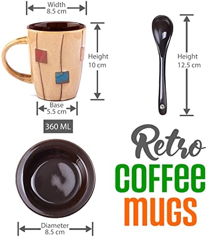 חמוד 12 חתיכה קפה ספל סט של 4 - קרמיקה תה כוס עם צלחות וכפות בידית, מיקרוגל ומדיח כלים בטוח כוסות-לאטה ספלי