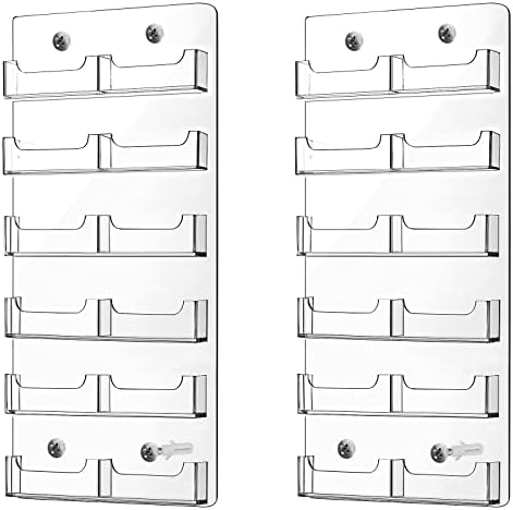 2 חבילה 12 כיס אקריליק אנכי כרטיס ביקור מחזיק קיר הר מרובה כיס קיר הר מתלה ברור מדבקת תצוגת