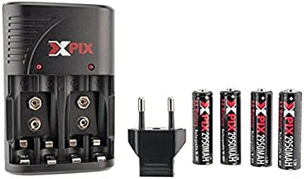 XPIX AA סוללות קיבולת גבוהה במיוחד עם מטען מהיר לנסיעות לסוללות AA, AAA ו- 9V 2950mAh