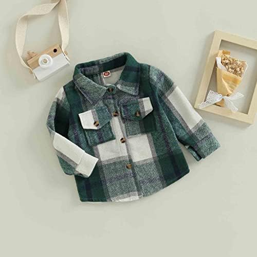פעוטות בנים תינוקות ילדה שרוול ארוך כפתור משובץ מעיל חולצה ז'קט ילדים קטנים פלנל מעילי דש דש בגדי סתיו
