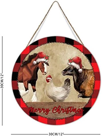 שלטי דלת חג המולד וינטג 'חג המולד אדום משובץ חווה חיה חיה כפרית שלטים כפריים חווה חזיר פרה סוס
