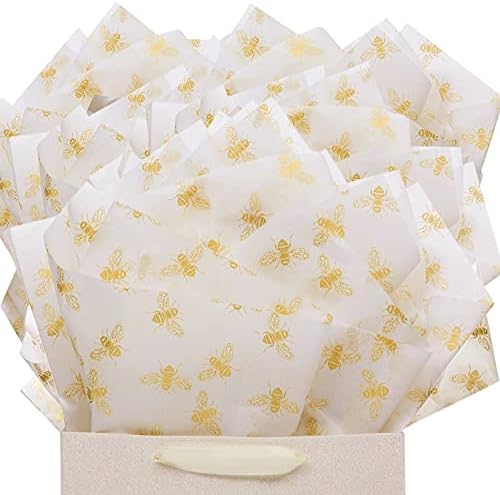 יוניקו 100 גיליונות נייר זהב מתכתי נייר דבש דבורת עטיפת נייר טישו בתפזורת, גדול 26 על 20 אינץ '