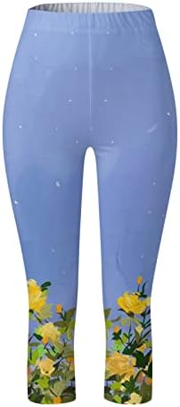 חותלות וינטג 'לנשים מתנה אם מתנה להדפסת פרחים קפרי רזה מכנסי יוגה מכנסיים דחיסה אלסטית מכנסיים קצוצים