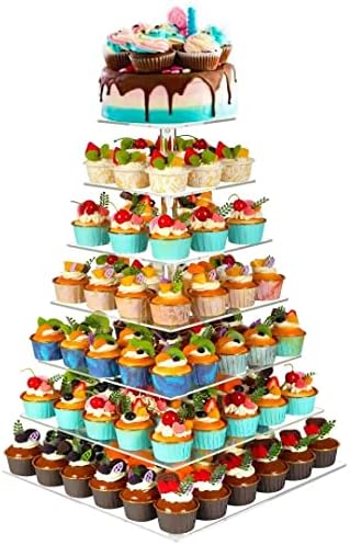 Blbyho 4 דוכן מגדל קאפקייקס אקרילי 4, תצוגת פינוקים ברורה ברורה, סט מעמד עוגות וקאפקייקס, עיצוב מסיבת בר ממתקים,