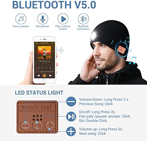 גע בשני כובע Bluetooth Beanie עם LED אור אלחוטי סרוג אלחוטי עם רמקולים סטריאו ומיקרופון של אוזניות