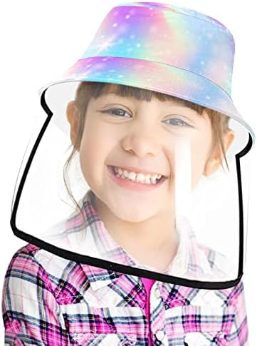 כובע מגן למבוגרים עם מגן פנים, כובע דייג כובע אנטי שמש, כוכבי קריקטורה חד קרן קשת קשת