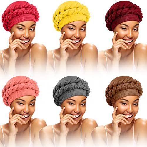HANAIVE 6 PCS עטיפות ראש אפריקאיות לנשים שחורות צמות כובע טורבן אפריקני כיסוי ראש כיסוי כיסוי כיסוי ראש כובעים