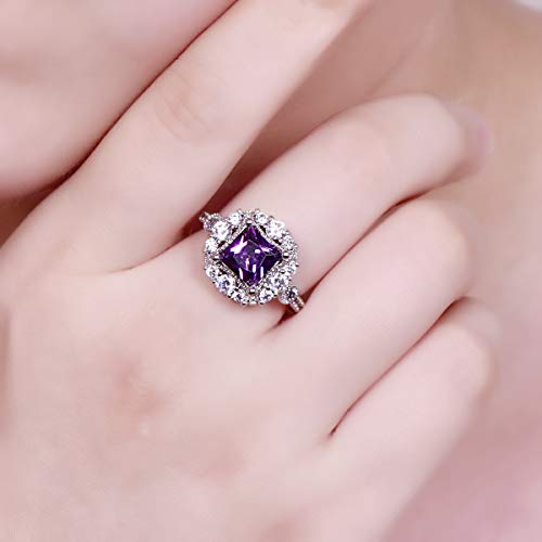 אמפסול 925 סטרלינג כסף פרח טבעת נסיכה לחתוך סימולציה אמטיסט חתונה טבעת אמא של יום מתנה גודל 9