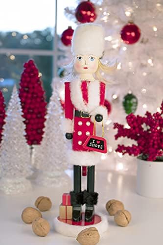 יצירות חכמות קונה נקבה אדומה 15 אינץ ' מפצח אגוזים מעץ מסורתי, חג המולד חגיגי עבור מדפים ושולחנות