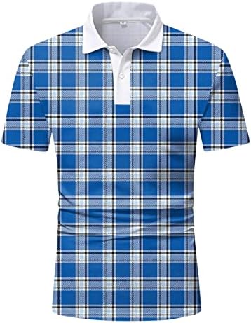 חולצות פולו משובצות XXBR גברים, שרוול קצר משובץ חולצת גולף מזדמן כפתור צוואר צוואר ספורט קיץ סריג טניס