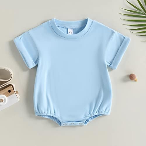 יוניסקס תינוקת ילדה בצבע אחיד שרוול קצר בועה רומפר חולצת טריקו גדול