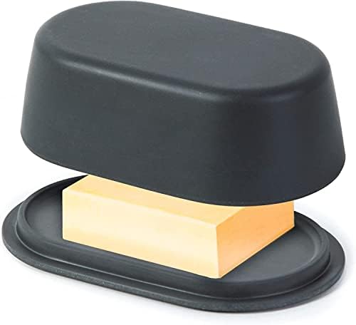 צלחת חמאה אפורה עם מכסה למשטח השיש - חמאה חמאה אפורה כהה מודרנית - שומר חמאה בטוח של מדיח כלים - מיכל מחזיק חוטף