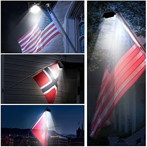 שמש דגל מוט אור, בהיר 12 נוריות לבן עבור 5 רגל 6 רגל דגל, מוט אור שמש מופעל, עמיד למים חיצוני תרנים