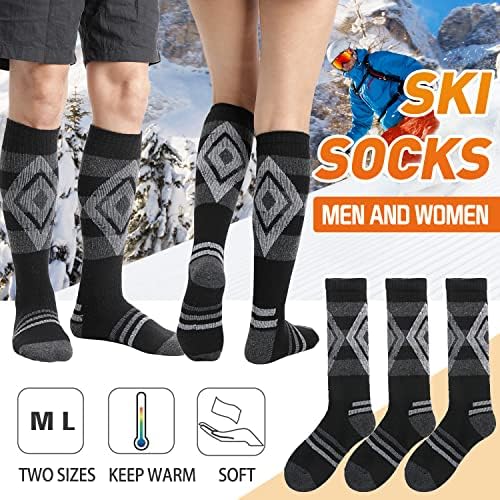 Welwoos Merino Wool Ski גרביים לנשים גברים 3 זוגות חורף תרמי חום ברך עבה גרביים גבוהים לסקי סנובורד