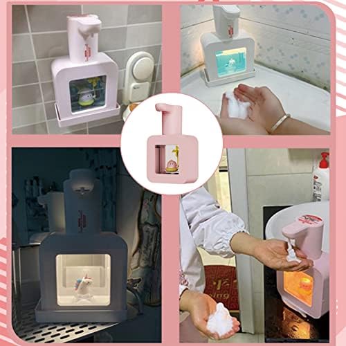 מתקן סבון אוטומטי חמוד וחמוד - לילדים מתקן סבון יד ורוד ללא מגע, קיר הר קיר אטום USB נטענת, 13.5oz/