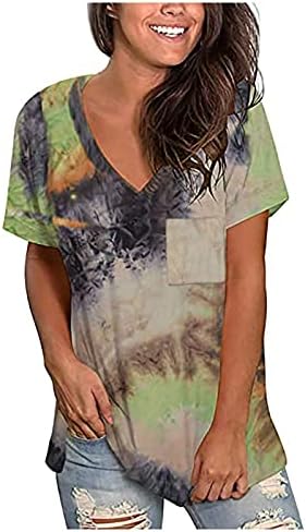 חולצות קיץ צוות צוואר חולצות לנשים לקשור לצבוע לנשימה טרנדי מזדמן בתוספת גודל ארוך שרוול רגוע