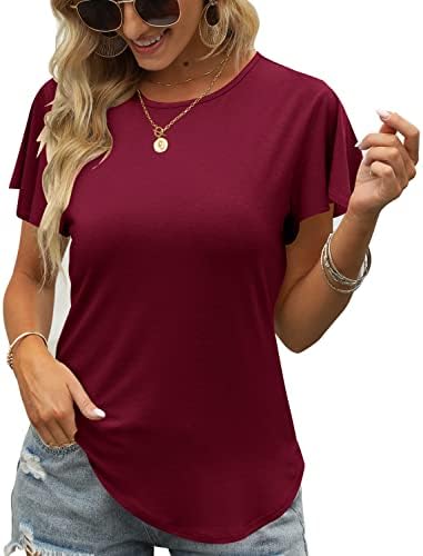 נשים עסקים מקרית חולצות קיץ עגול צוואר חולצה לפרוע קצר שרוול גופייה טוניקת חולצות לנשים