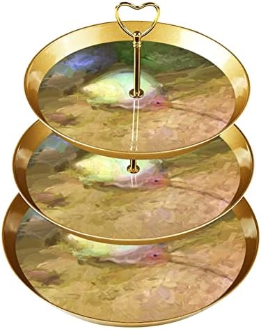 3 קומות עגול עוגת סטנד הגשת מגש עם מעטפת ציור זהב אלגנטי דקורטיבי דוכן הקאפקייקס קינוח פירות צלחות לחתונה