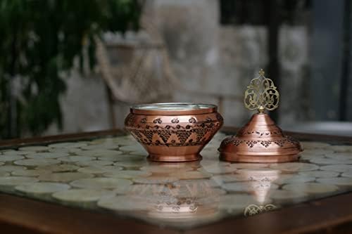 קערת סוכר מיוחדת בעבודת יד טורקית קערת סוכר/ תפאורה, מחזיק תבלינים/ נחושת רקומה/ נחושת אדומה/ עיצוב מטבח/ תפאורה