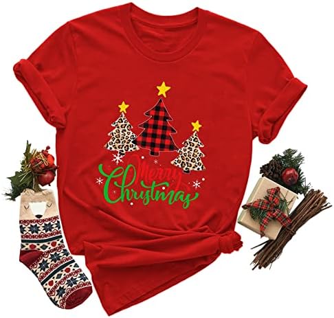 חולצות חג המולד של Xiloccer נשים הדפס חג המולד O צווארון שרוול קצר חולצות חולצות טיז חולצות חולצות