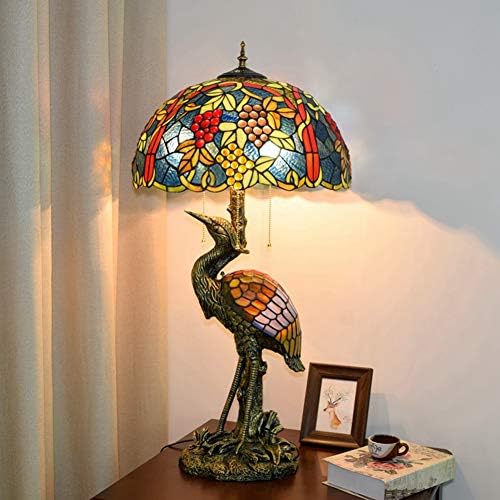 מנורת שולחן זכוכית ויטראז 'בעבודת יד 18 טיפאני בסגנון שולחן גדול מנורה ענבים כהים מנורת שולחן פרחים
