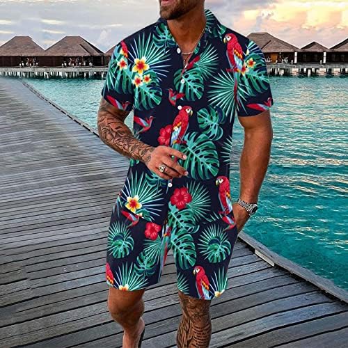 2023 חולצה 2 חתיכות בגברים סט של שרוול קצר כפתור למטה היפי מזדמן חוף חוף טריקו תלבושות מכנסיים