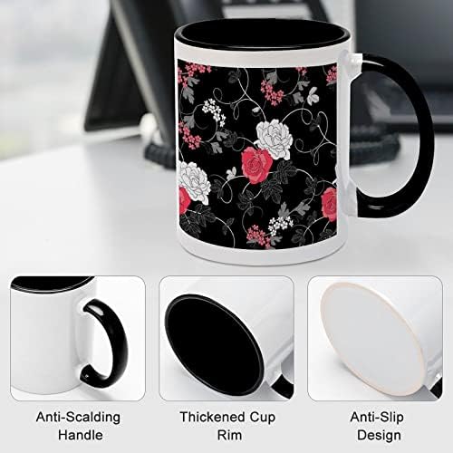 דפוס פרחוני שחור ספל קרמיקה קריאייטיב שחור בתוך כוס קפה קפה ספלי ידית עמידות מתנות ייחודיות
