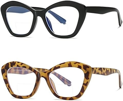 משקפי קריאה ביפוקליים של Lkeye לנשים מעצבת עין חתול מסגרת גדולה 2 חבילה 2.00 + משקפי שמש מלבן בז 'לנשים