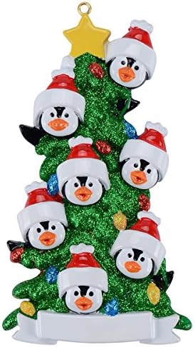 משפחת פינגווין של 7 קישוטים לחג המולד בהתאמה אישית פולירסין נצנצים ירוק עץ חג המולד קישוט משפחתי קישוט ייחודי של