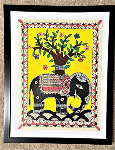 ציור מדובאני מקורי - פיל עם עץ החיים
