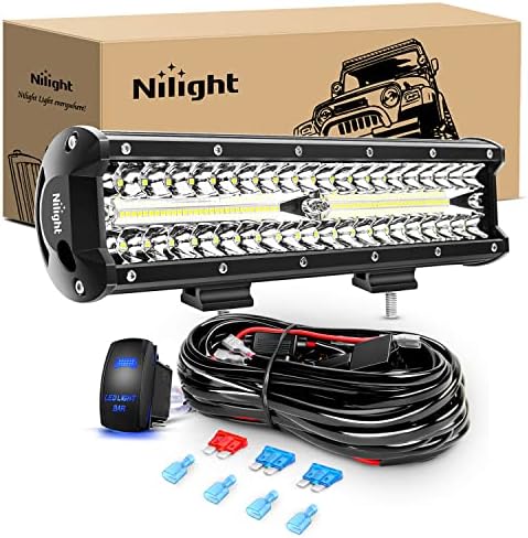 NILIGHT 12 אינץ '300W משולש שורה משולבת משולבת 30000LM בר סירת נהיגה נורית אורות כביש 12V הפעלה/כיבוי 5 סיכה