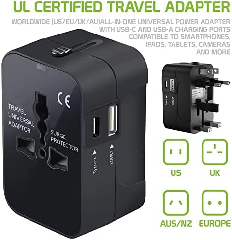 Travel USB פלוס מתאם כוח בינלאומי תואם לסופר Alcatel Onetouch קל לכוח עולמי לשלושה מכשירים USB Typec, USB-A