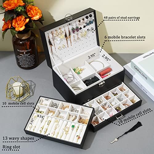 קופסת תכשיטים עגילי Boovo לטבעת נערות ושרשרת ארגון ארגזי תכשיטים שחורים לילדות קטנות מארגני תכשיטים עגילים ואחסון
