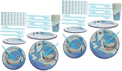 ABAODAM 2 סטים כוסות צלחת נייר כוסות אוקיינוס ​​תפאורה כחולה שולחן שולחן דולפין