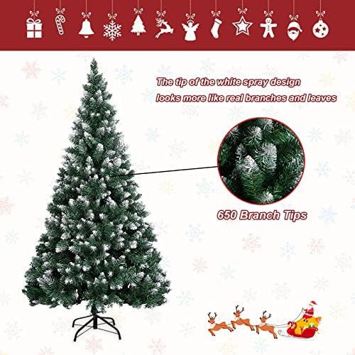 עץ חג מולד מלאכותי של 6 רגל, עצי חג המולד פרימיום עם 650 טיפים לסניף, כולל ציר מתקפל מתקפל עמדת עמד
