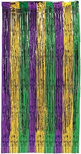פורום חידושים טינסל פרינג ' וילון, 3 מטר על 8 מטר, סגול / זהב / ירוק
