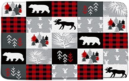 דוב צבי משובץ אמבטיה מחצלת כפרי אדום שחור באפלו לבדוק חג המולד חווה איילים פראי בעלי החיים ציד כפרי